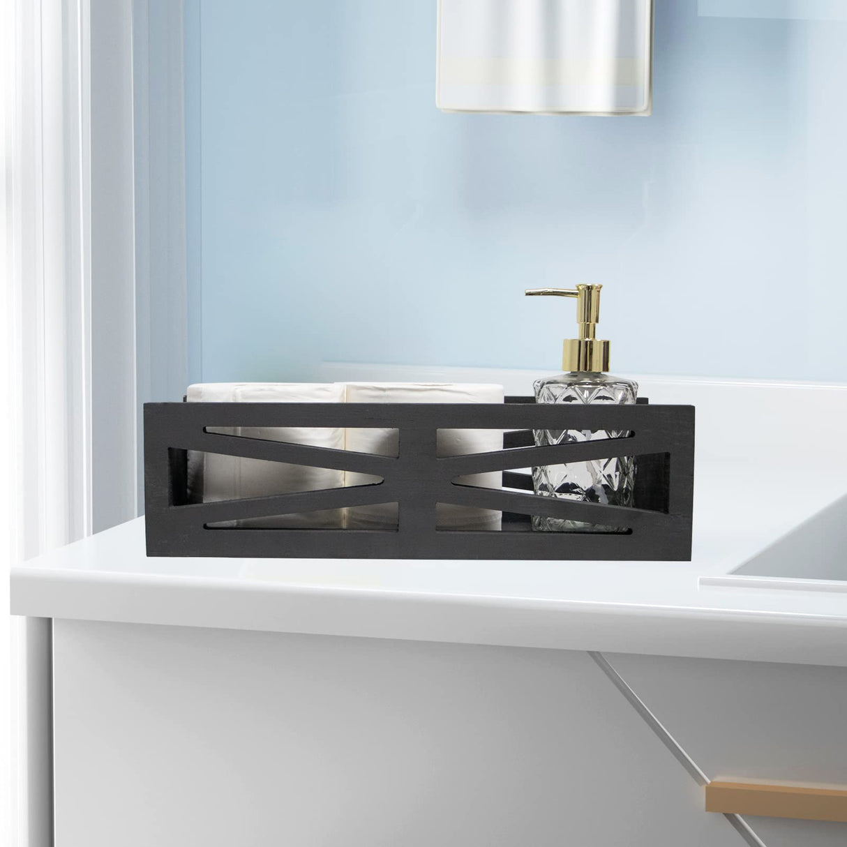 TNQNCFL Wooden Bathroom Decor Box,Rustic Toilet Tank Box,Bathroom Decor Box Toilet, Wooden Storage Box,Farmhouse Bathroom Accessories, Toilet Paper Basket(Black) TNQNCFL