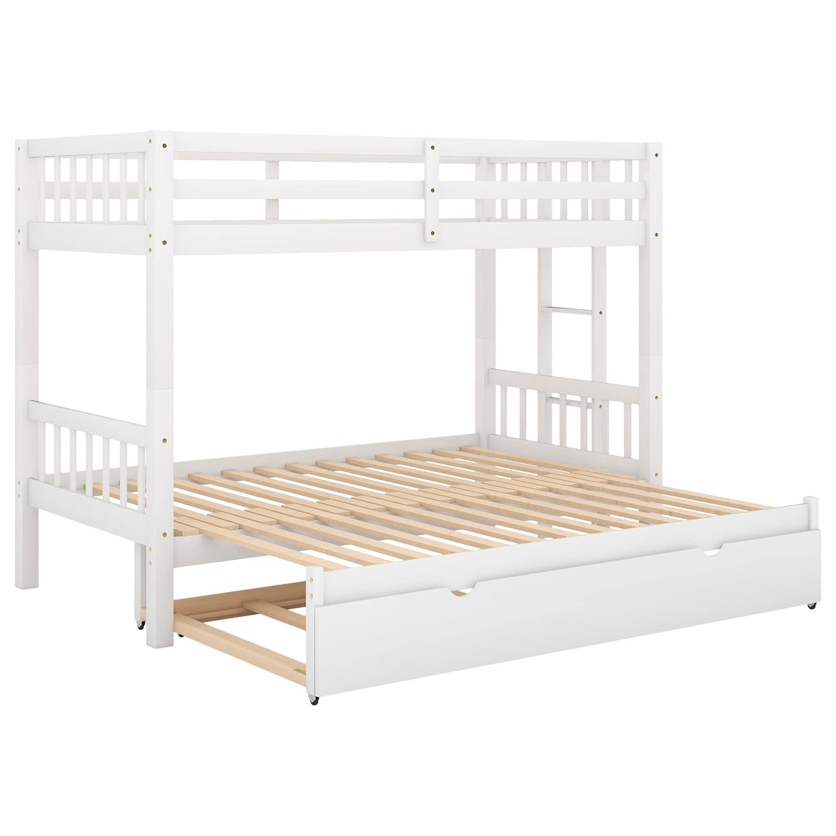 Flieks Twin Over Twin/King Bunk Beds with Trundle, Twin Over Pull-Out bunk Bed Accommodate 4 People for Kids, Adult, No Box Spring Needed Flieks