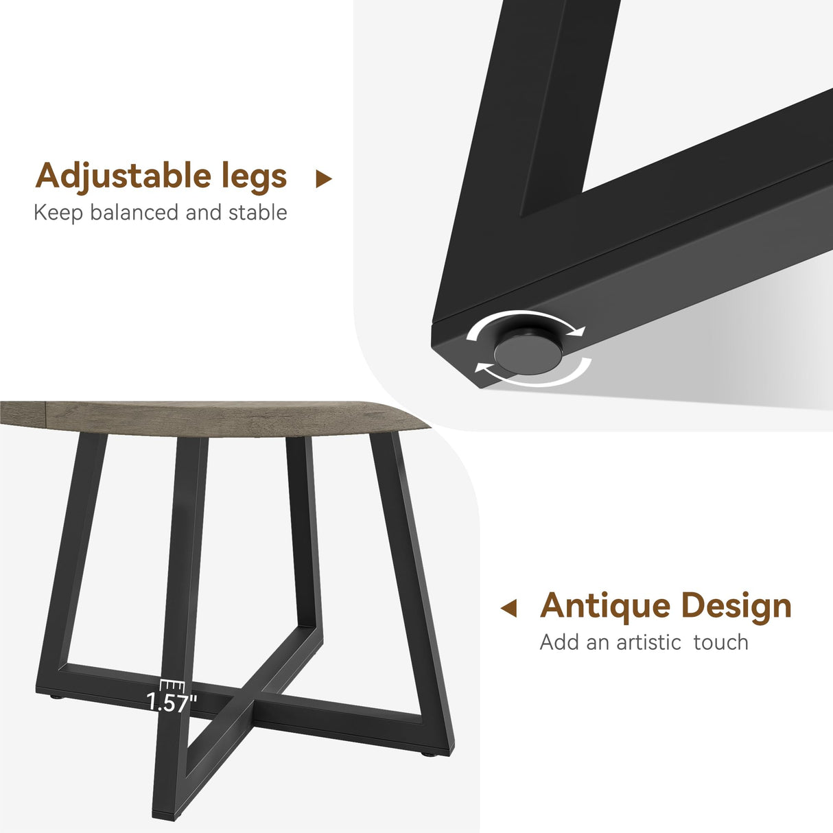 GarveeHome 47-inch Round Large Dining Table, Wooden Kitchen Table for 4, Industrial Dinner Table with Wooden Top and Metal Base for Home Dining Room or Living Room - Grey(Only Table) GarveeHome