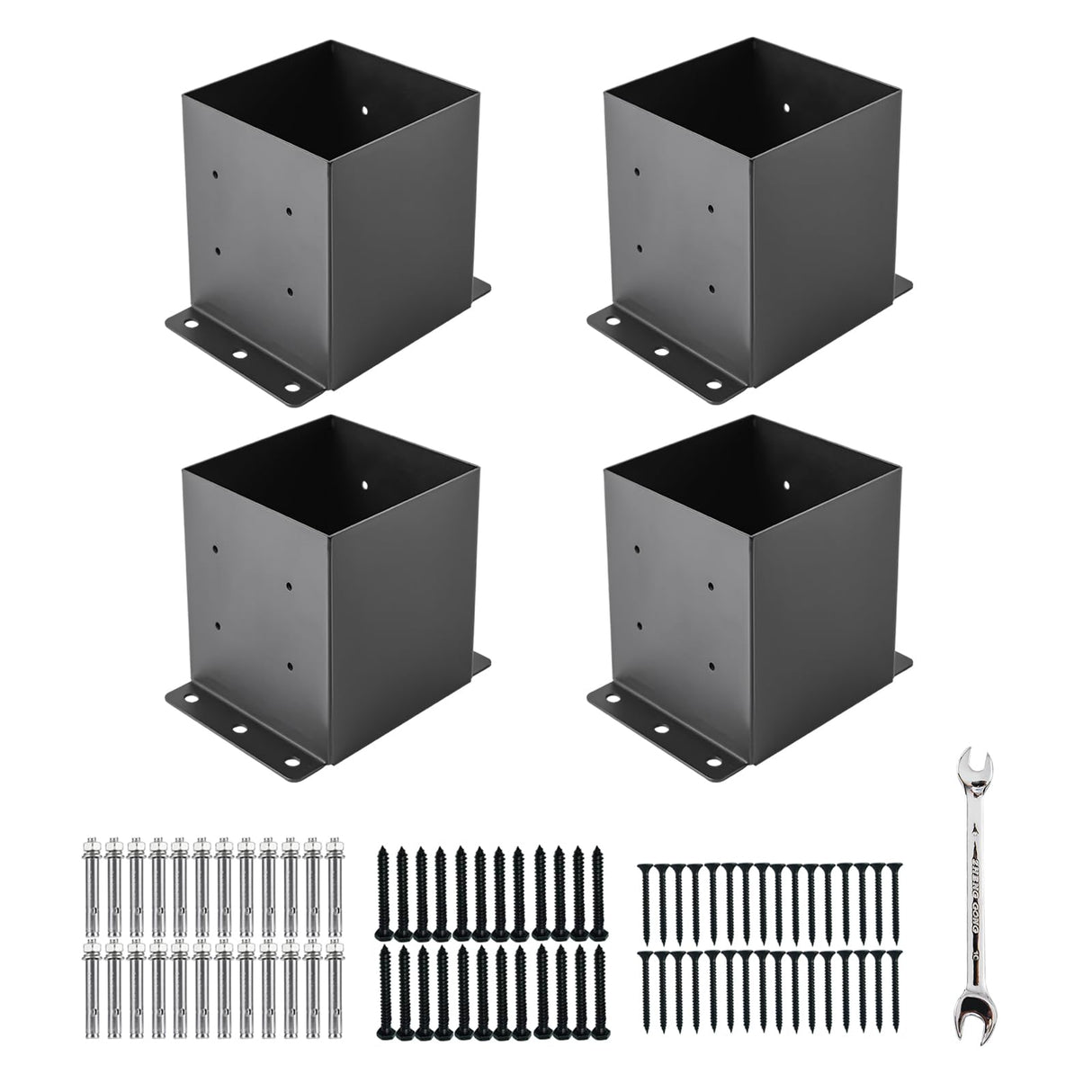 6x6 Post Base,Post Brackets(Inner Size 5.6"x5.6"),Black Powder-Coated Heavy Duty Steel Fence Post Anchor for Deck Porch Railing Fence Pergola Support(4 PCS)…… YVHFWOY