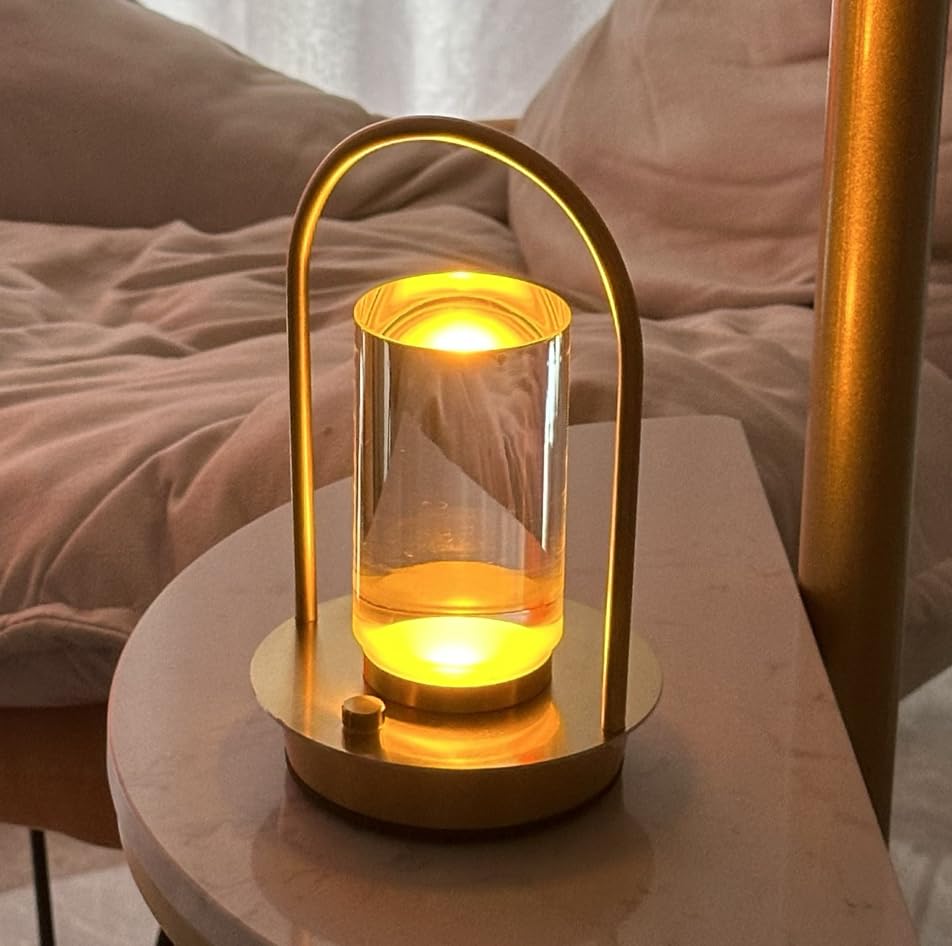 Kipliko Modern Acrylic LED Table Lamp with Arched Metal Frame-Knob Control,Adjustable Brightness,Tri-Color Light Options, Energy-Efficient,Ideal for Bedroom,Living Room,Office.(Gold) Kipliko