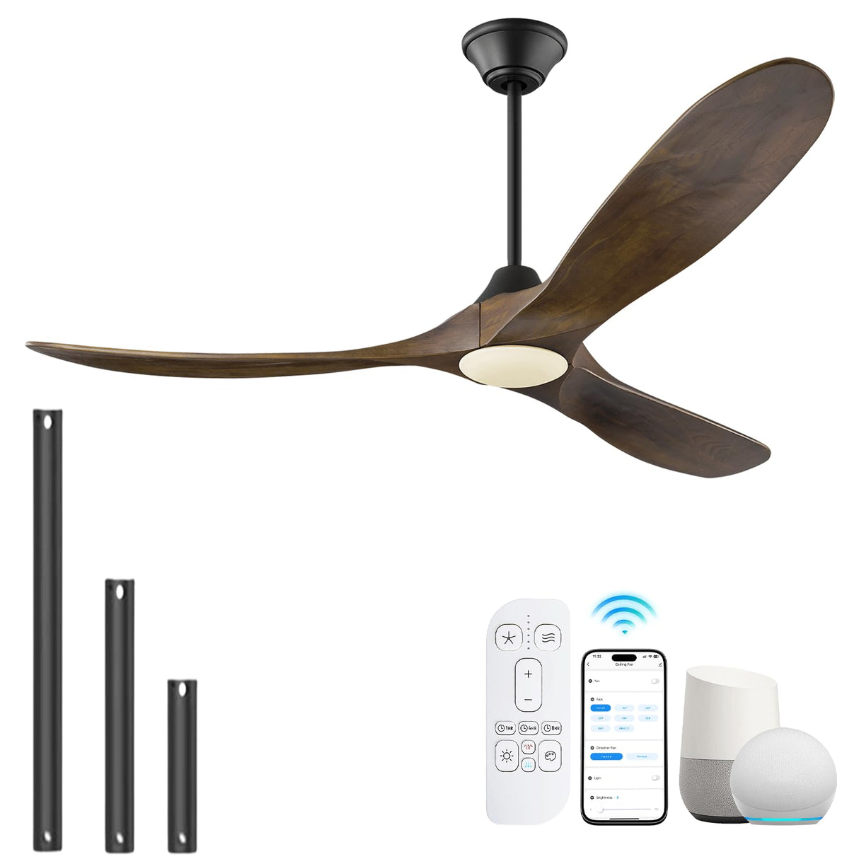 70 inch Large Ceiling Fans with Lights, Outdoor Ceiling Fans for Patios Waterproof, 3 Blades Propeller Wood Ceiling Fans, Smart Ceiling fan with Remote & APP for Indoor Exterior Porch Commercial XCWIIE