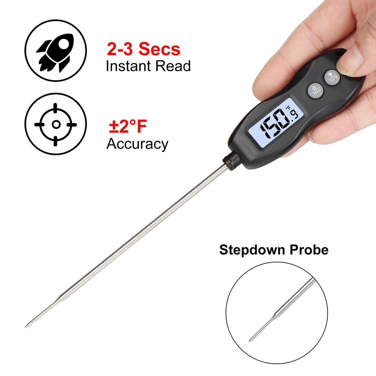 Digital Meat Thermometer Backlight,Waterproof Instant Read Food Thermometer for Cooking and Grilling for BBQ Grill Liquids Beef Turkey (Black) BRAPILOT