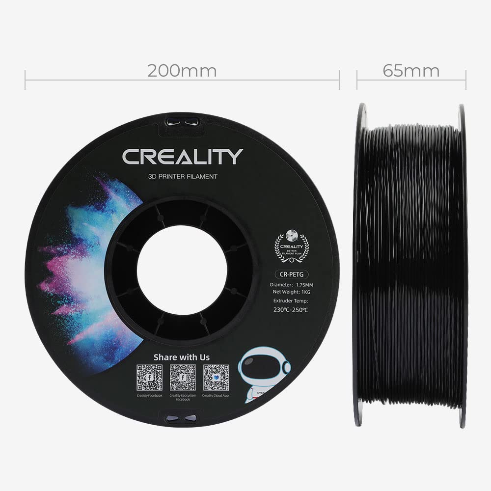Creality PETG Filament 1.75, 3D Printer Filament, Excellent Toughness High Precision, Odorless Non-Toxic Moistureproof, 1kg(2.2lbs) Glossy 3D Printing Filament for 3D Printer (Black) Creality