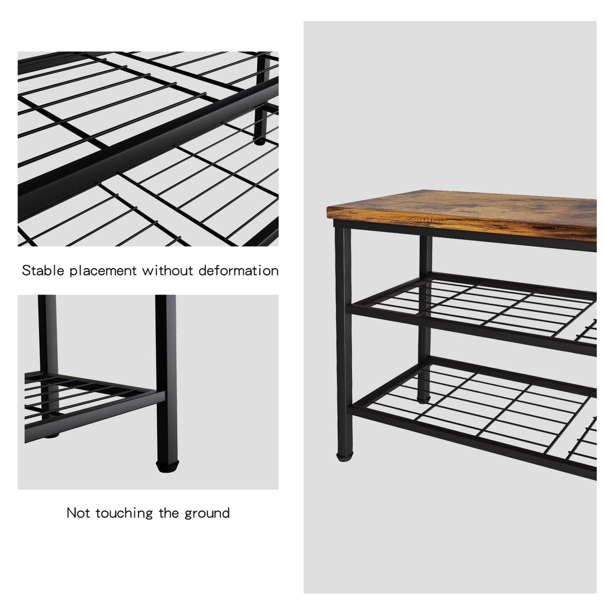 Glynym 3-Tier Metal Shoe Rack with Wood Top - Durable & Space-Saving Shoe Organizer,Industrial Shoe Organizer Shelf Bench Storagefor Closet Entryway, Bedroom & Hallway - Bronze + Black 28.5 W × 18" H Glynym