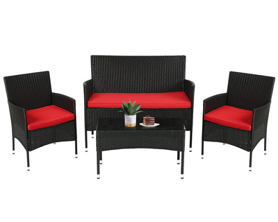 FDW Rattan Furniture Wicker Chair Patio Bristo Set for Outdoor Indoor Use with Loveseats Coffee Table,Red Cushion, 4-Pieces