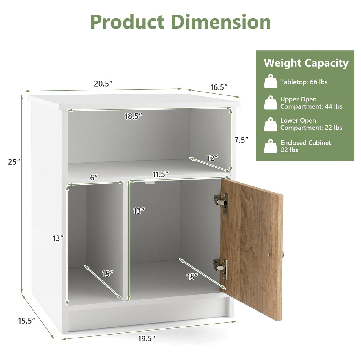 Tangkula Nightstand Set of 2, Wooden Sofa Side End Table with Bamboo Door & Open Compartments, Multifunctional 3 Tier Bedside Table for Bedroom, Accent Table with Storage (2, White) Tangkula