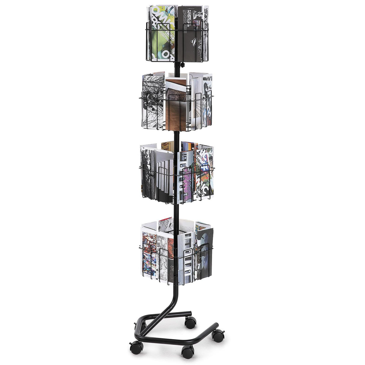 VEVOR Brochure Display Rack, 4-Tier 32 Pockets Rotating Magazine Literature Display Stand for Postcards, 360° Spinning Greeting Cards Rack with 5 Wheels (2 Lockable) for Shop Exhibitions Office VEVOR