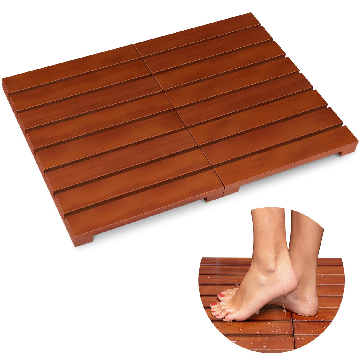Teak Shower Mat - Foldable Wood Bath Mat, Floor Mat for Bathtub, Door, Spa, Sauna, Pool, Ideal for Indoor Outdoor HONGJUNLEE