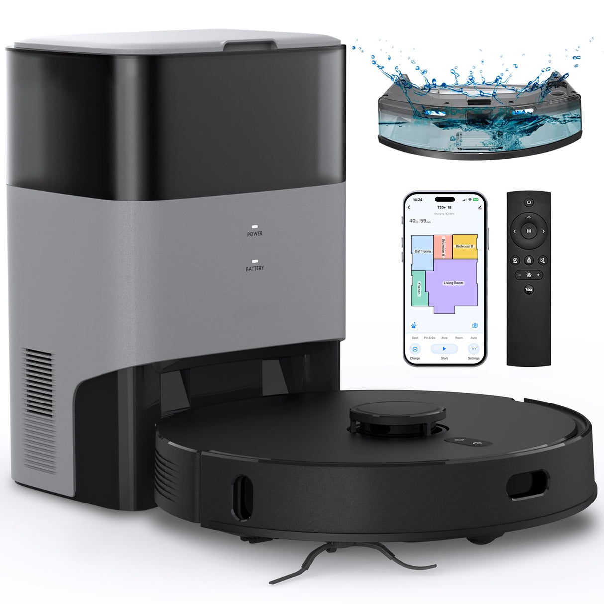 Robot Vacuum and Mop Combo, Self-Emptying, 60-Day Capacity, Schedule, 180mins Runtime, Home Mapping, Wi-Fi/App/Alexa/Remote, Robotic Vacuum Cleaner for Pet, Hard Floors, Carpet FIXR