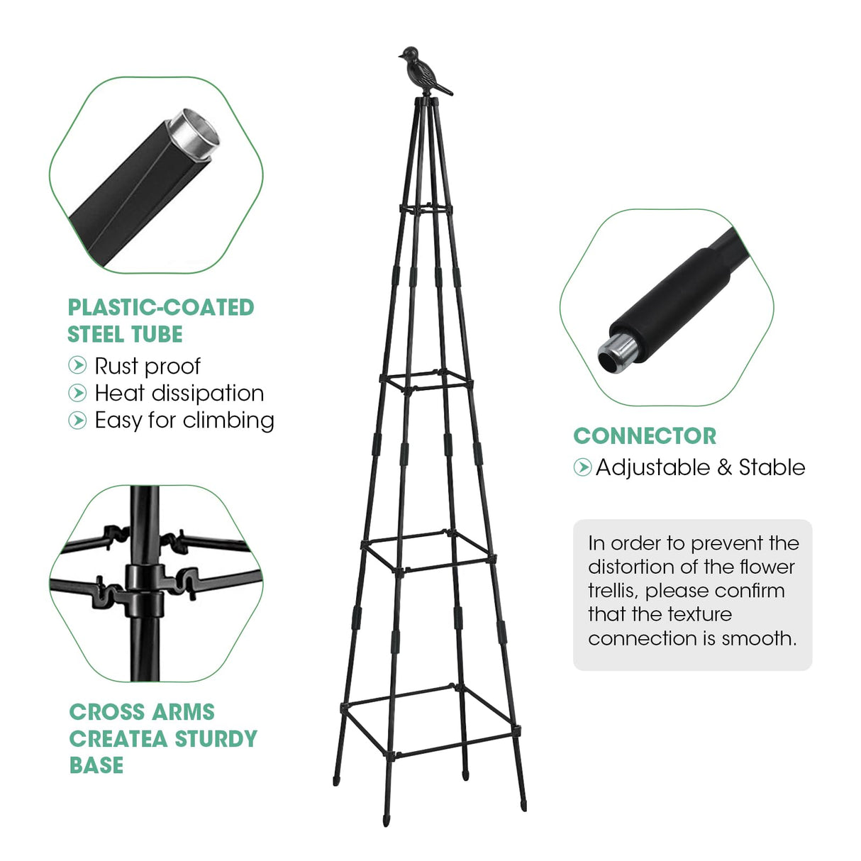 MQHUAYU 2 Pack Garden Obelisk Trellis for Climbing Plants Outdoors, 65 Inch Rustproof Plant Stand Climbing Support with Adjustable Heights for Indoor Potted Plants, Vines, Flowers Stands, Vegetables MQHUAYU