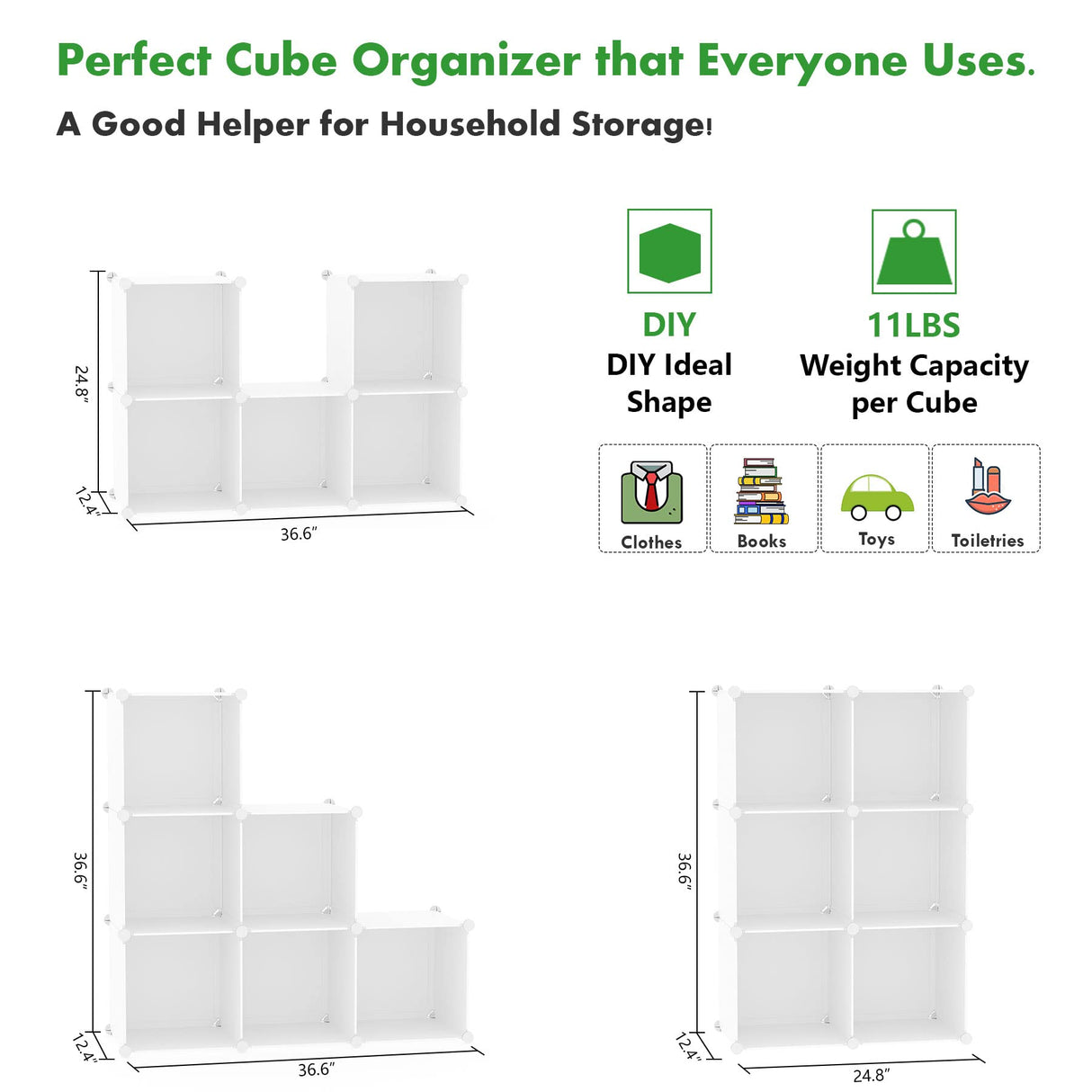 C&AHOME 6-Cube Storage Organizer, Stackable Storage Cubes Shelves, Portable Bookshelf, Plastic Clothing Storage Closet Organizer, DIY Modular Shelving Units for Wardrobe, Home, Milky C&AHOME