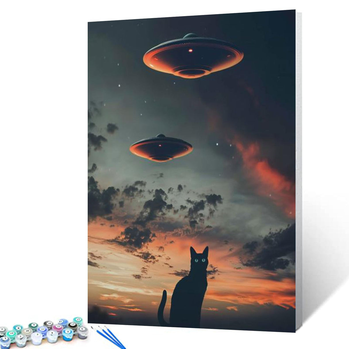 Tucocoo UFO Paint by Bumbers for Adults Beginner Black Cat DIY Paint by Numbers Acrylic Paint Canvas Sunset Moon Bedroom Decor Fantasy Scene Dark Clouds Painting Kits Art 16x20 Inch (Without Frame ) Tucocoo
