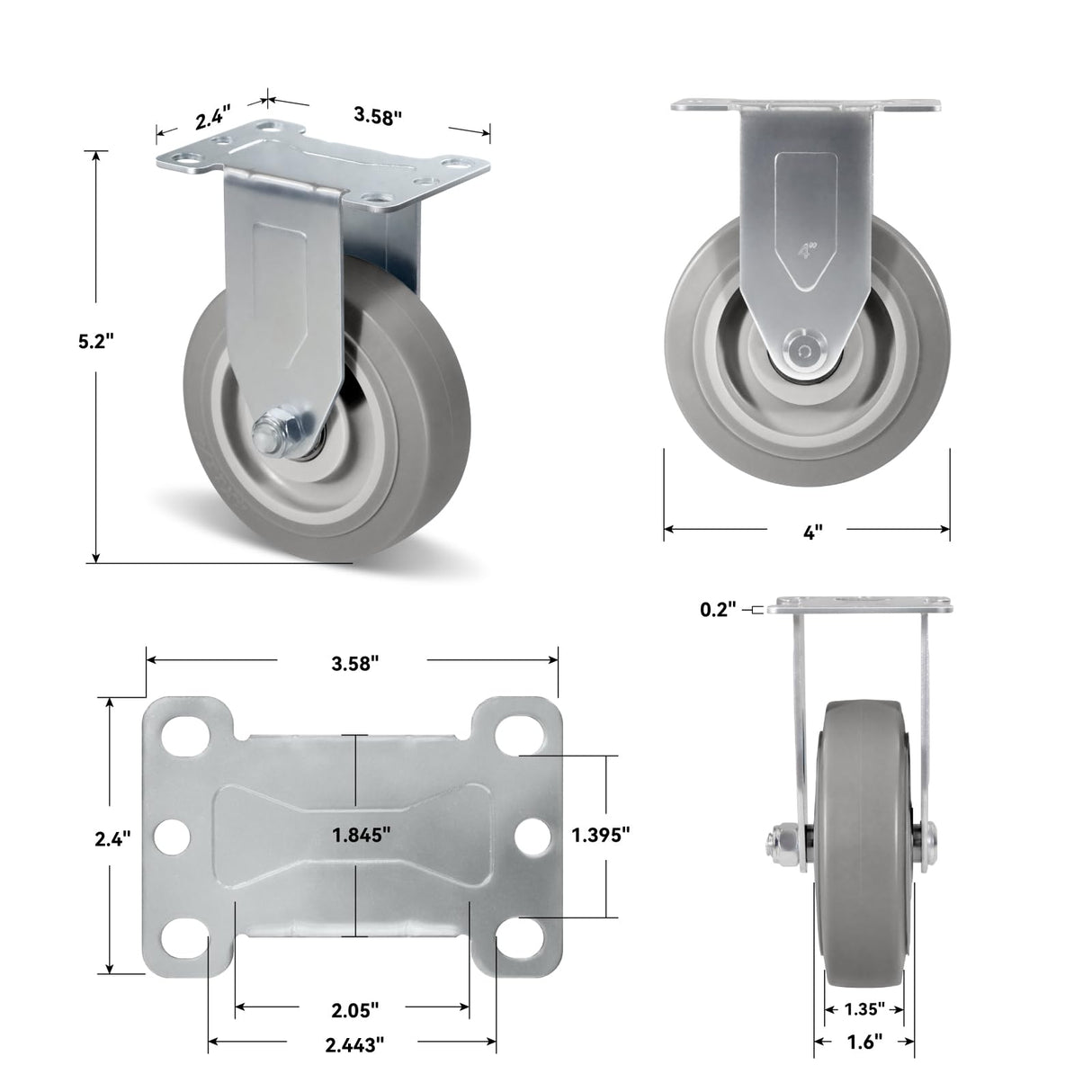 NINOSO Caster Wheels, 4" Heavy Duty Industrial Casters Set of 4 with Load 1200lbs Capacity, Wheels for Cart Furniture(2 Swivel & 2 Rigid) Ninoso