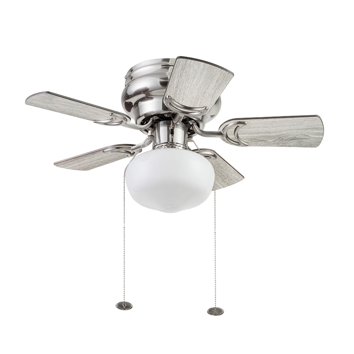 Prominence Home Hero, 28 Inch Traditional Flush Mount Indoor LED Ceiling Fan with Light, Pull Chain, Dual Finish Blades, Reversible Motor - 51656-01 (Brushed Nickel) Prominence Home