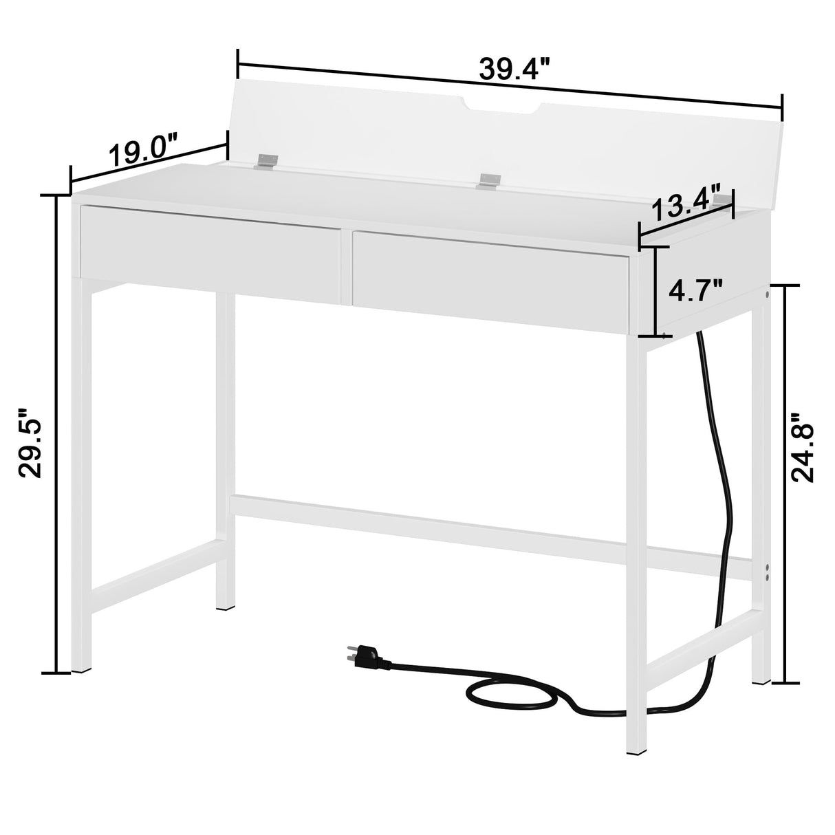 Treocho Computer Desk with USB Charging Ports and Power Outlets, Modern Simple 40 inch White Desk with 2 Drawers, Vanity Desk, Makeup Table for Home Office, Bedroom Treocho