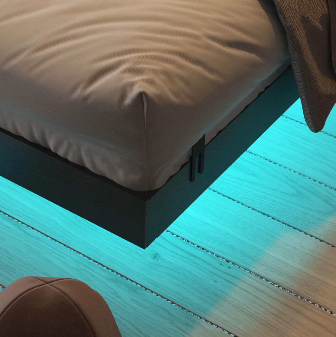 Muluflower Floating Bed Frame Queen Size with LED Lights and Charging Station, Black PU Metal Platform Bed Frame, Easy Assembly, No Box Spring Needed (Queen) Muluflower