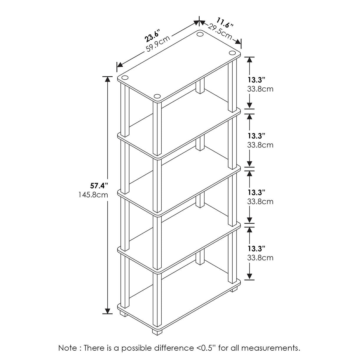 Furinno Turn-S-Tube 5-Tier Multipurpose Shelf Display Rack with Square Tubes, Amber Pine/Black Furinno