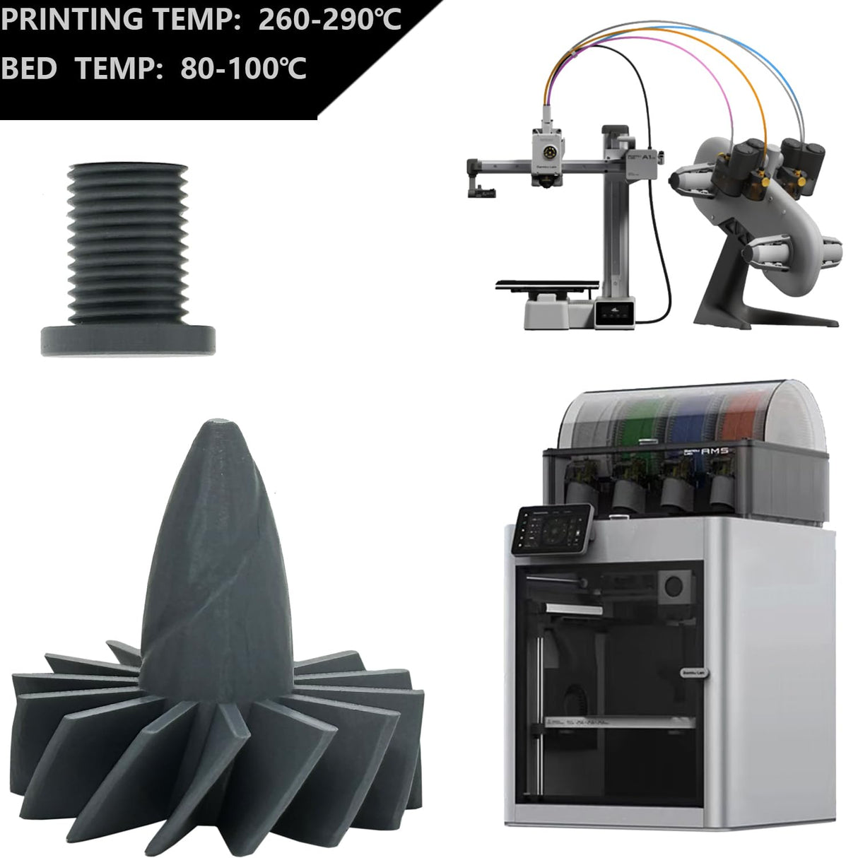 Carbon Fiber PETG Filament 1.75 mm, PETG CF 3D Printer Filament, Compatible with K1C,Bambu LAB,QIDI MAX3, Prusa MK4,FLASHFORGE Adventurer 5M FDM 3D Printer, 1 KG 1 Spool/Marble Grey Filaxix