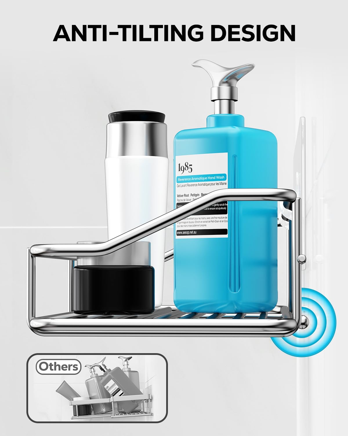 Nieifi Shower Caddy Shelf Storage Rack Adhesive Without Drilling Stainless Steel with Hooks for Washroom, Lavatory, Restroom, Toilet, Bathroom, Kitchen - 2 Pack Nieifi