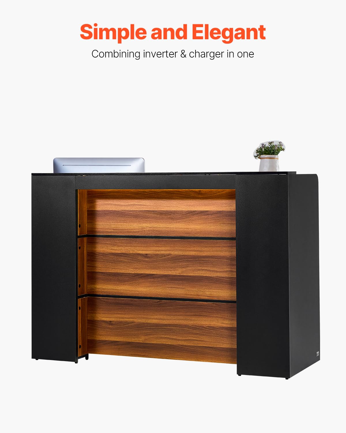 VEVOR Reception Desk, 62 Inch Rectangular Front Counter Table, Office Reception Desk Front Retail Counter with LED Light, for Checkout, Lobby, Beauty Salon and Office, Black & Brown VEVOR