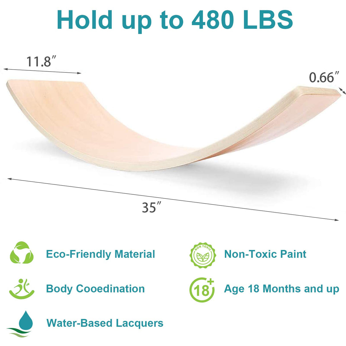 Gentle Monster Wooden Wobble Balance Board, 35 Inch Rocker Board Natural Wood, Kids Toddler Open Ended Learning Toy, Yoga Curvy Board for Classroom & Office Adult Gentle Monster