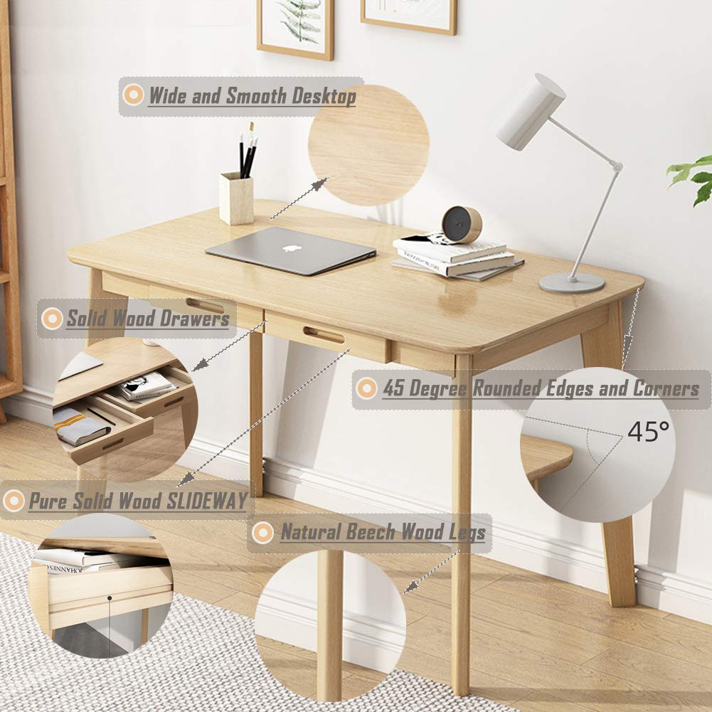 IOTXY Solid Wood Writing Desk - Home Office Workbench Desk with Drawer, Laptop Computer Work Study Table IOTXY