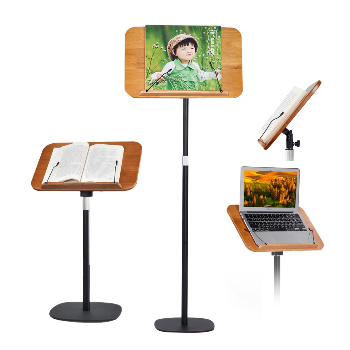 Adjustable to 67in Standing Book Stand, Book Holders for Reading Hands Free with Pedestal,Wood Music Sheet ,Podium& Bible& Cookbooks Display Stands Blinrfilal