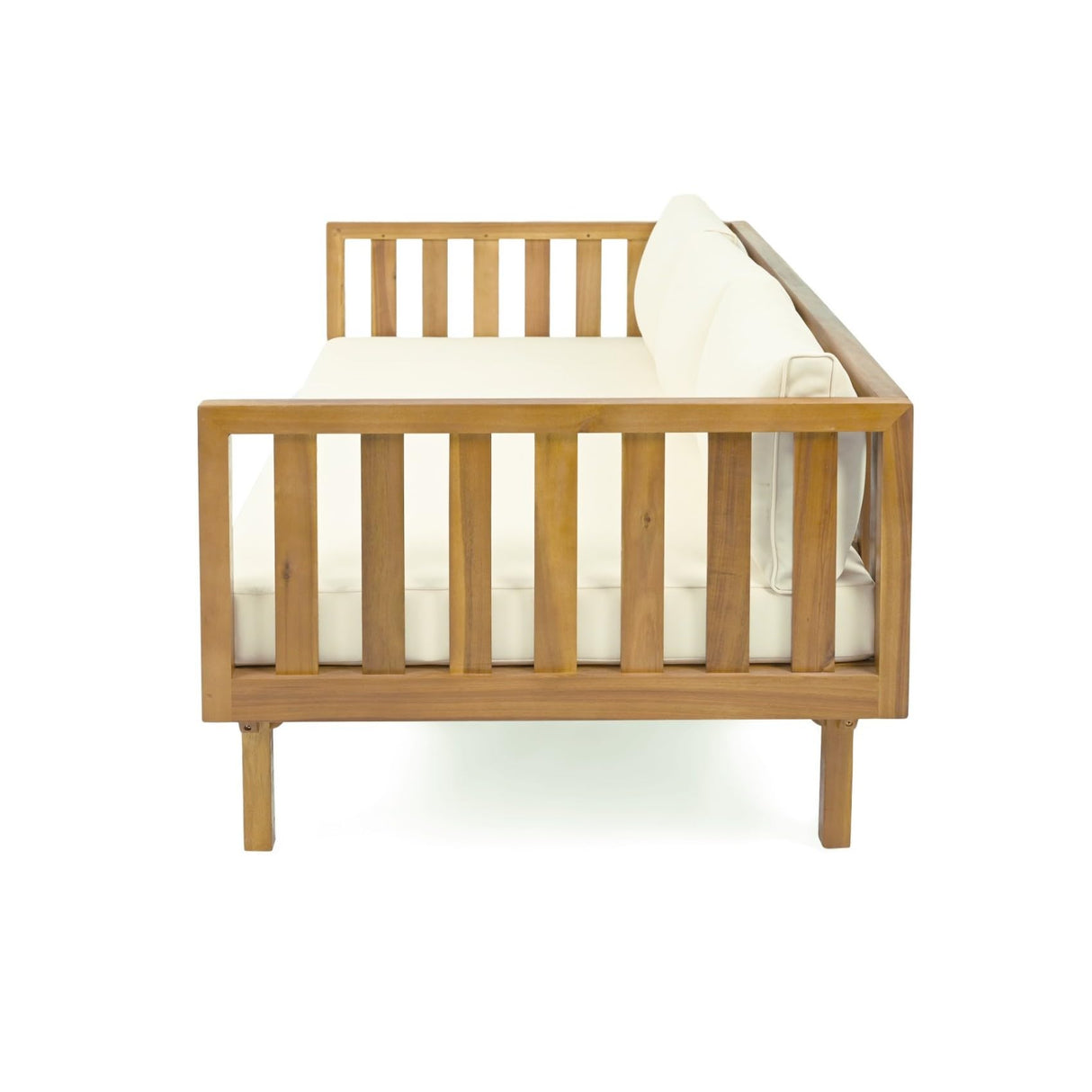 Merax Outdoor Acacia Wood Daybed, 3 Seater Day Bed Couch Sofa with Water Resistant Cushions for Patio Backyard, Garden Furniture, Beige Merax