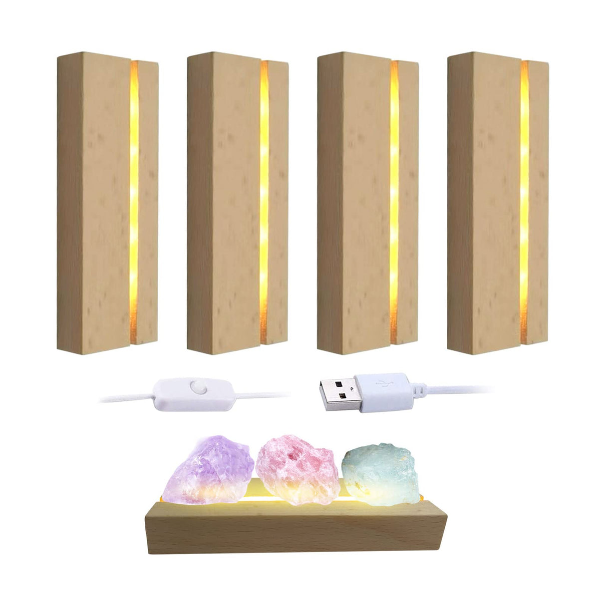 dcvbny 4Pcs Wood LED Lights Display Base,Rectangular Wooden Lighted Base Stand Warm Color for 3mm Thick Acrylic Plate Glass Plate Resin Art Paperweighs (4Pc Wood) dcvbny