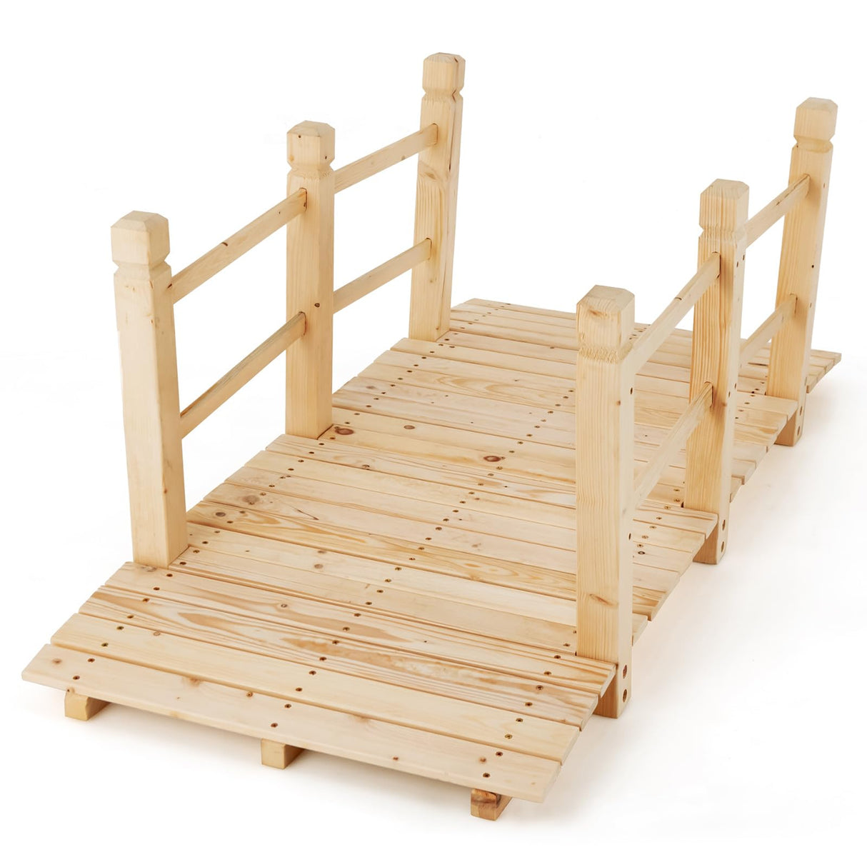 Giantex 5 ft Garden Bridge - Natural Wood Arc Footbridge Walkway with Side Railings, Decorative Wooden Bridge Landscaping for Backyard Farm Garden Creek Pond Decor, Easy to Assemble (Natural) Giantex