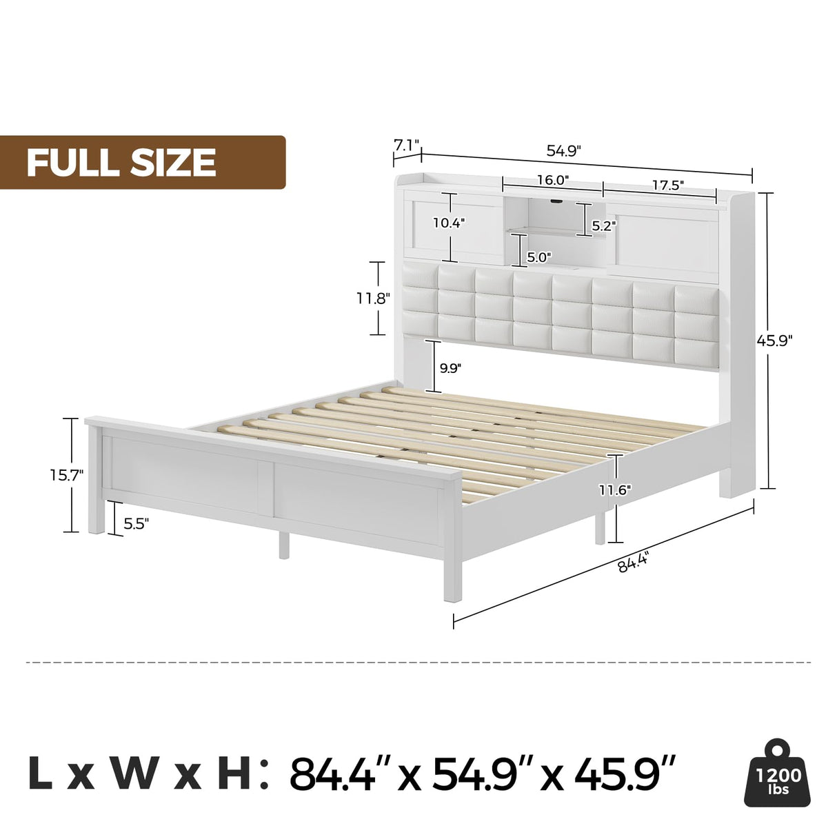 Rolanstar Bed Frame Full Size with Charging Station, Bookcase Headboard Bed with LED Light and Sliding Doors, Platform Bed with Wooden Slats, No Box Spring Needed, Noise Free, White Rolanstar