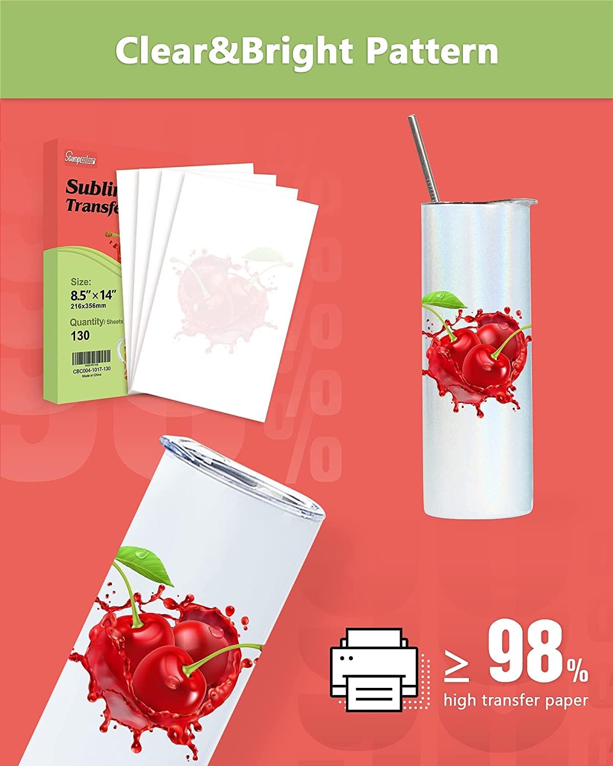 Stampcolour Sublimation Paper 8.5x14 Inches 130 Sheets Heat Transfer Paper for Any Epson HP Canon Sawgrass Inkjet Printer With Sublimation Ink for Sublimation Tumbler Blank,T-Shirts,DIY 125gsm Stampcolour