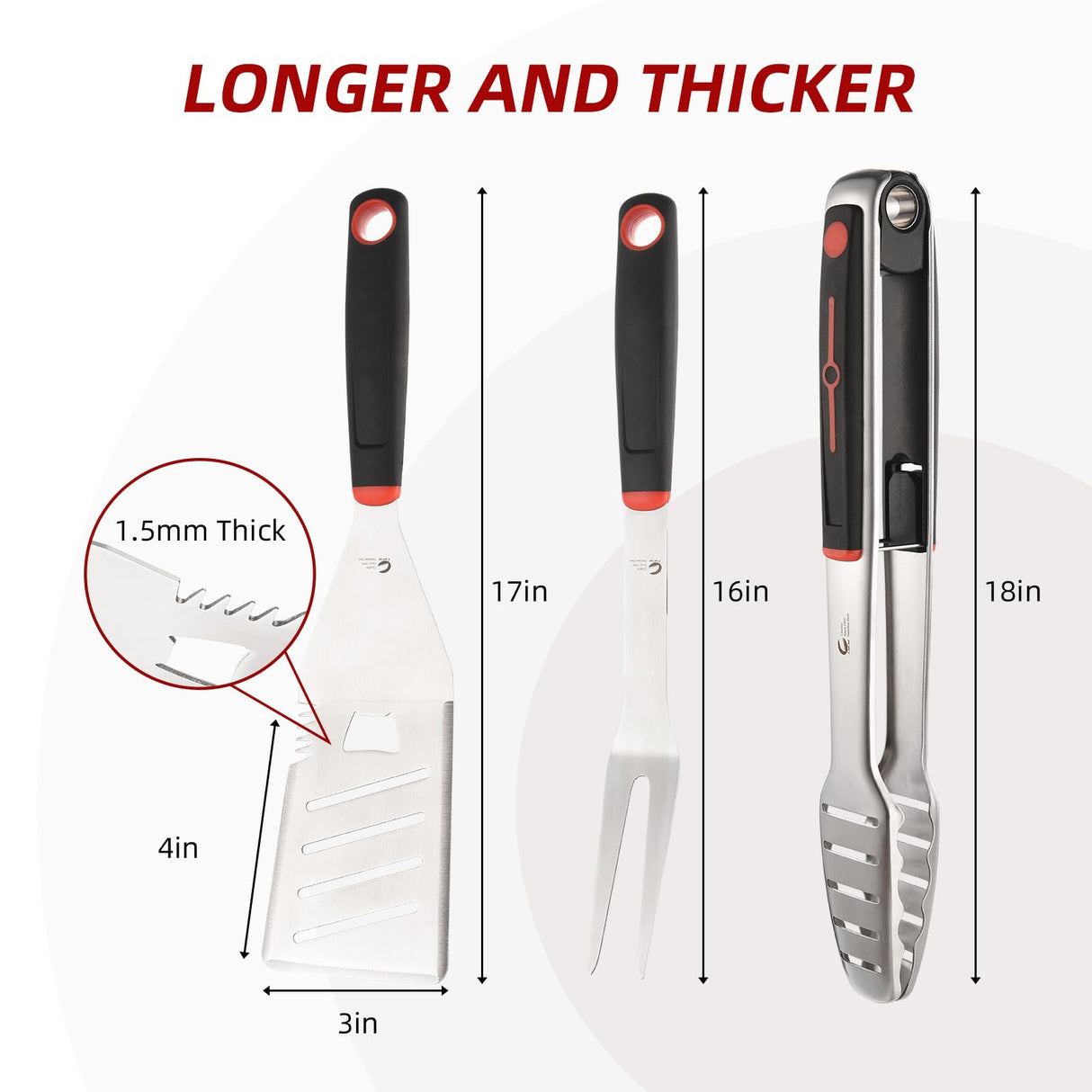 CuCut BBQ Tools Set, Stainless Steel Spatula, Fork & Tongs with with Portable Bag, Essential Accessories for Barbecue & Grill, Grilling Cooking Gifts for Men Dad - JJ19627 CuCut