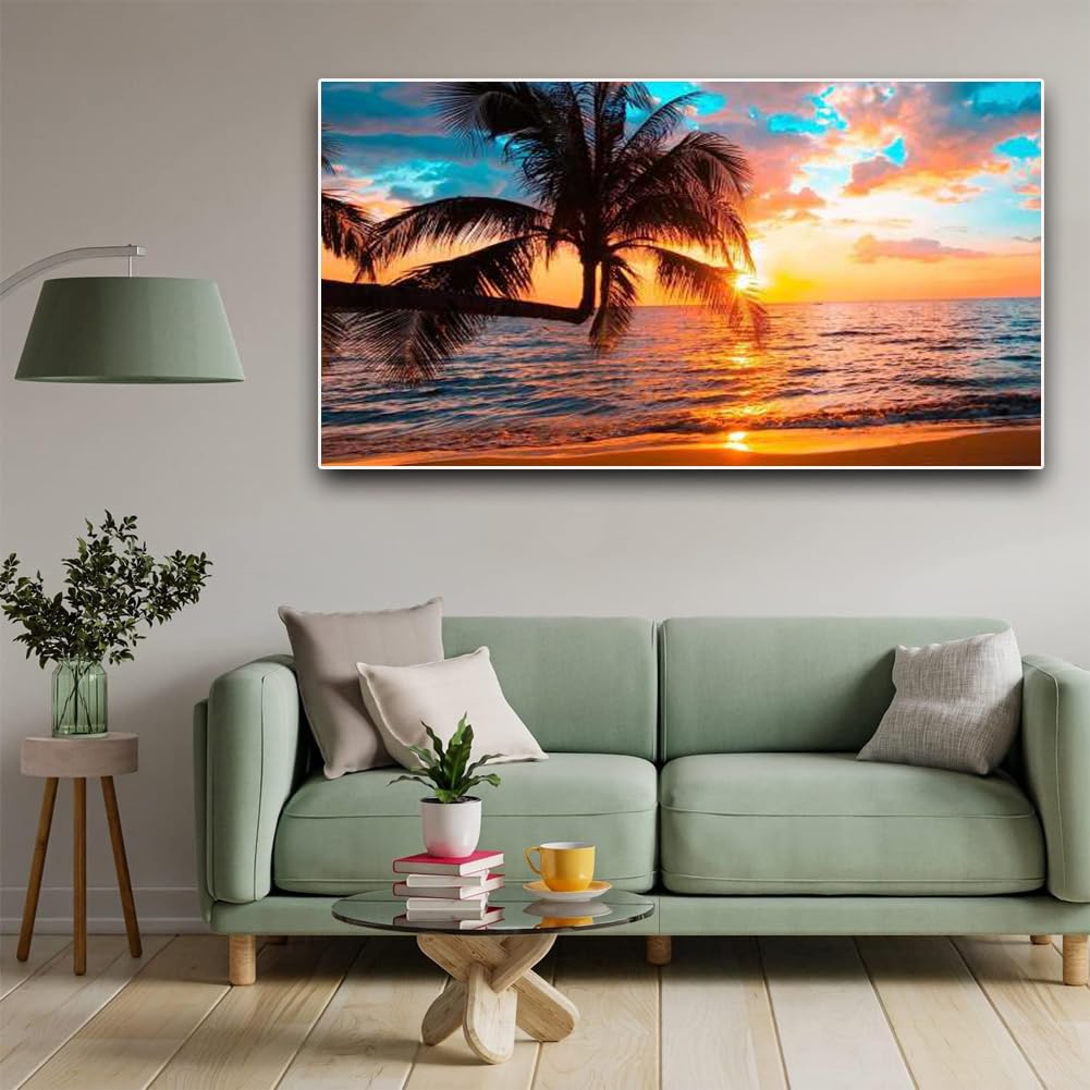 2 Pack Diamond Painting Kits,Large 5D DIY Sunset Diamond Painting Kits for Adults,DIY Full Drill Crystal Rhinestone Arts and Crafts,Beach Gem Art Painting with Diamond for Home Wall Decor (28X16inch) OFRKE