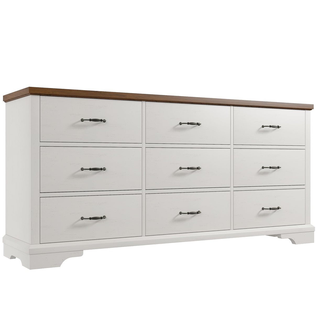 EnHomee 9 Drawers Dresser, 63" W Farmhouse Dressers for Bedroom Dressers with 9 Drawers, Solid Wood Dresser TV Stand with Large Metal Handle, Modern Wood Drawer Organizer for Closet (Antique White) EnHomee