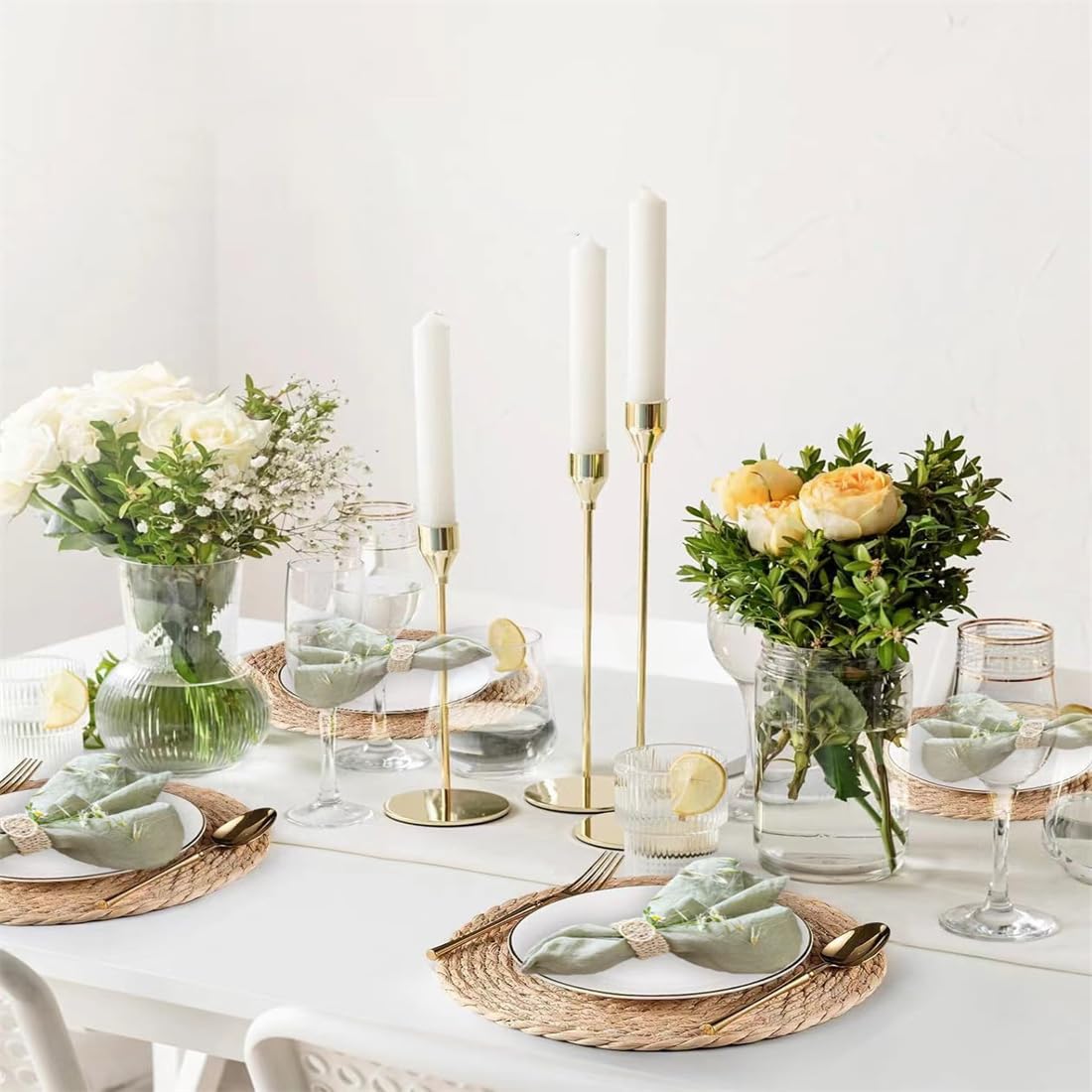 Round Woven Placemats Boho Rattan Placemats 12" Braided Wicker Table Mats Farmhouse Weave Place Mats for Dining Table Kitchen Home Wedding (Set of 3) Umpiyte