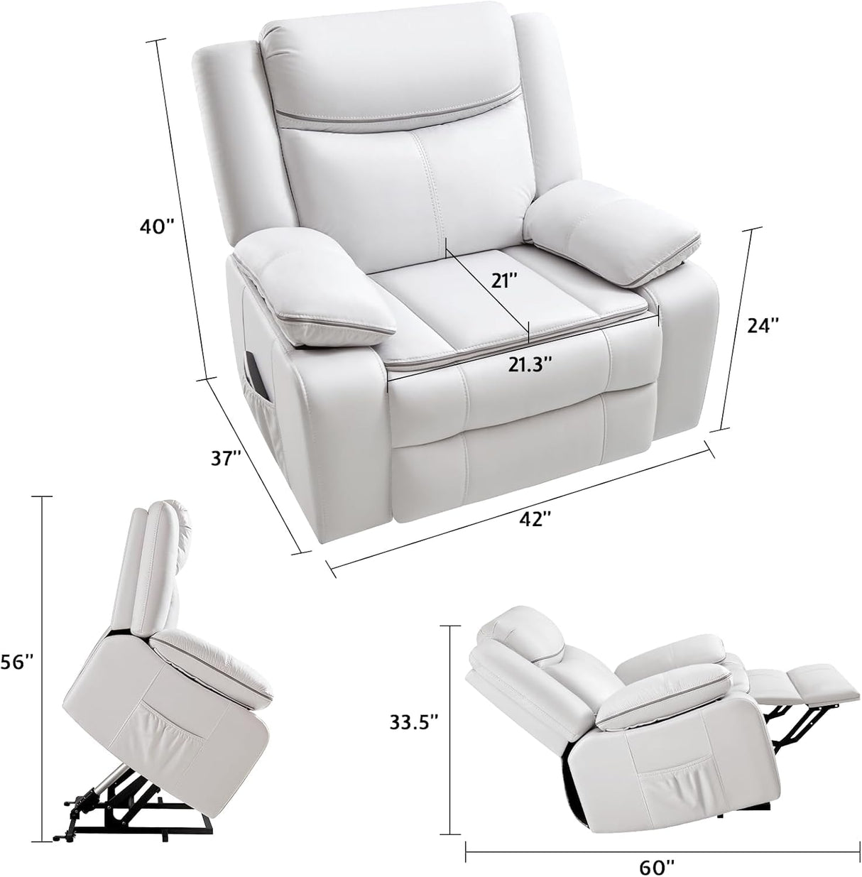 Jocisland Oversized Power Lift Recliner Chairs for Adults, Electric Lazy Boy Recliners for Elderly with USB Port, Large Lay Flat Reclining Sofa for Living Room Bedroom, Faux Leather, White Jocisland