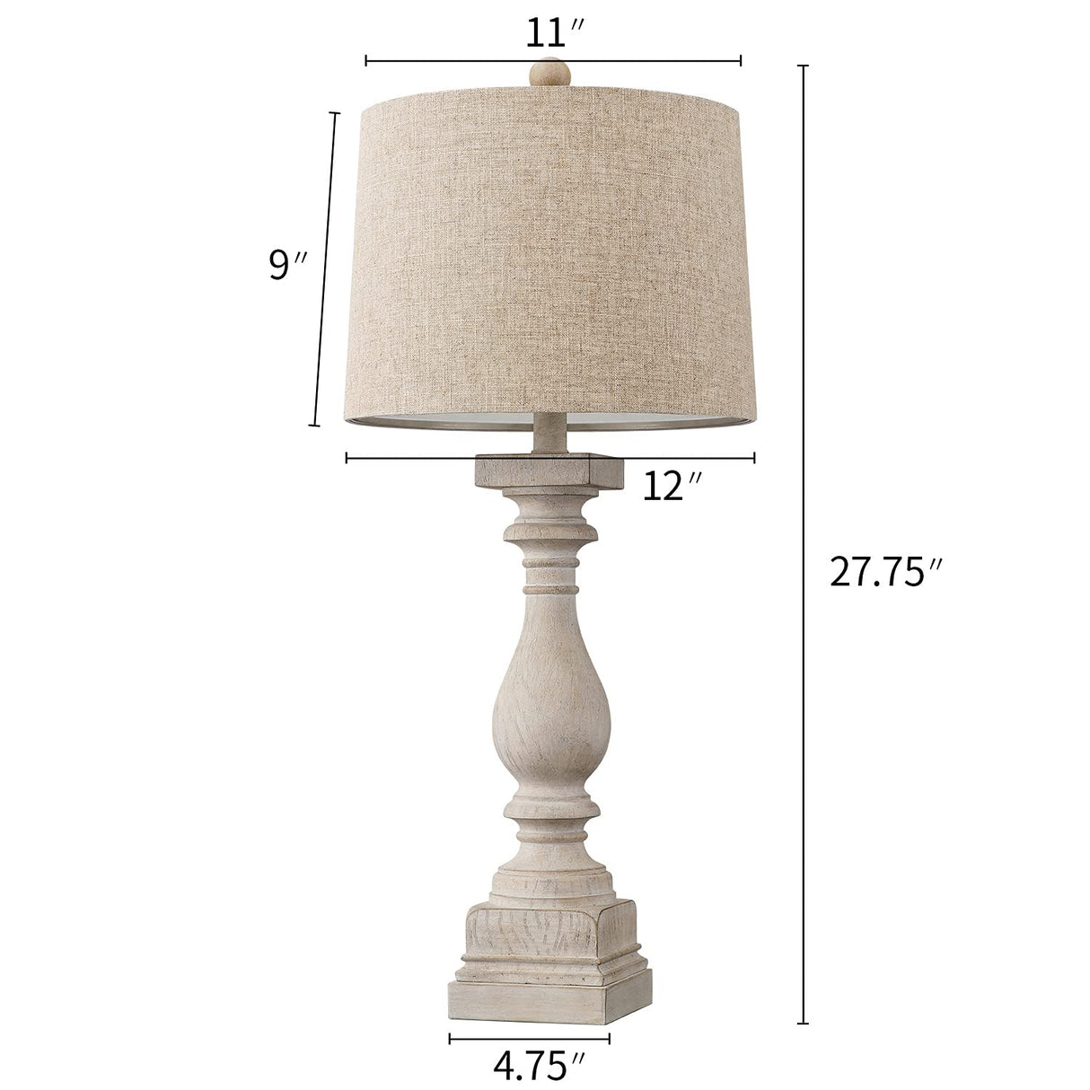 BOBOMOMO 27.75" Table Lamp with USB C+A Charging Ports Set of 2 Antique Nightstand Lamp for Bedroom Living Room Farmhouse Office Retro Rustic Resin Bedside Desk Lamps Washed White BOBOMOMO