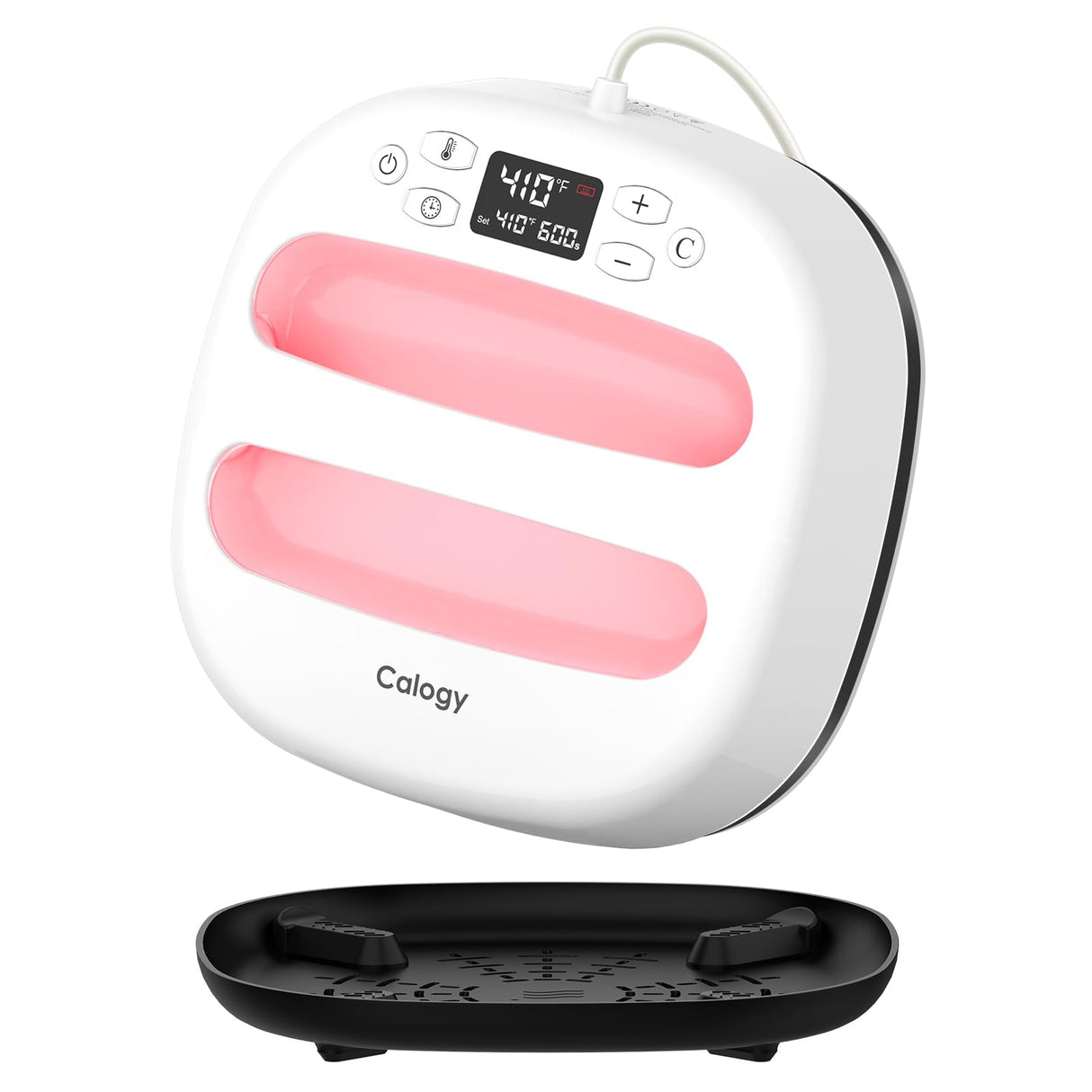 Calogy Heat Press Machine for T-Shirts 10"X10", Portable Heat Press Fast Heat Up to 410℉(210ºC), Precise Temp Control, 15 Mins Auto Off Heat Transfer Printer for Bag, Pillow, Apron, Vinyl(White Pink) Calogy