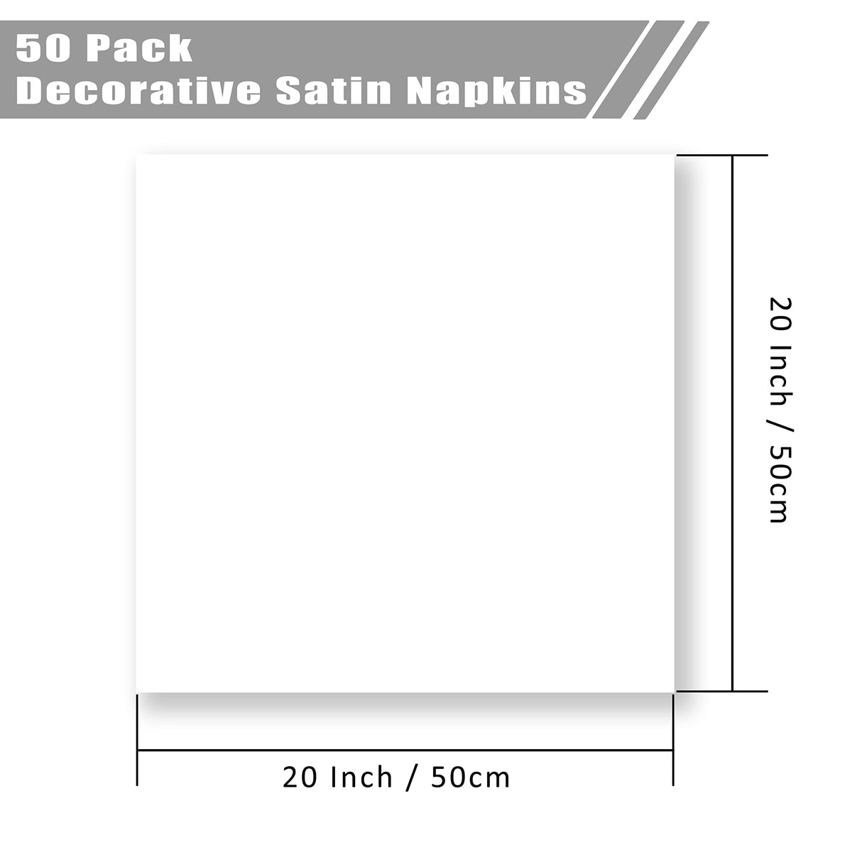 VACVELT 50 Pack White Satin Napkins 20x20 Inch Wedding Napkins Bulk, Decorative Elegant Dinner Napkins Square Table Napkins Decor, Silky Satin Cloth Napkins for Restaurant Banquet Graduation Party VACVELT
