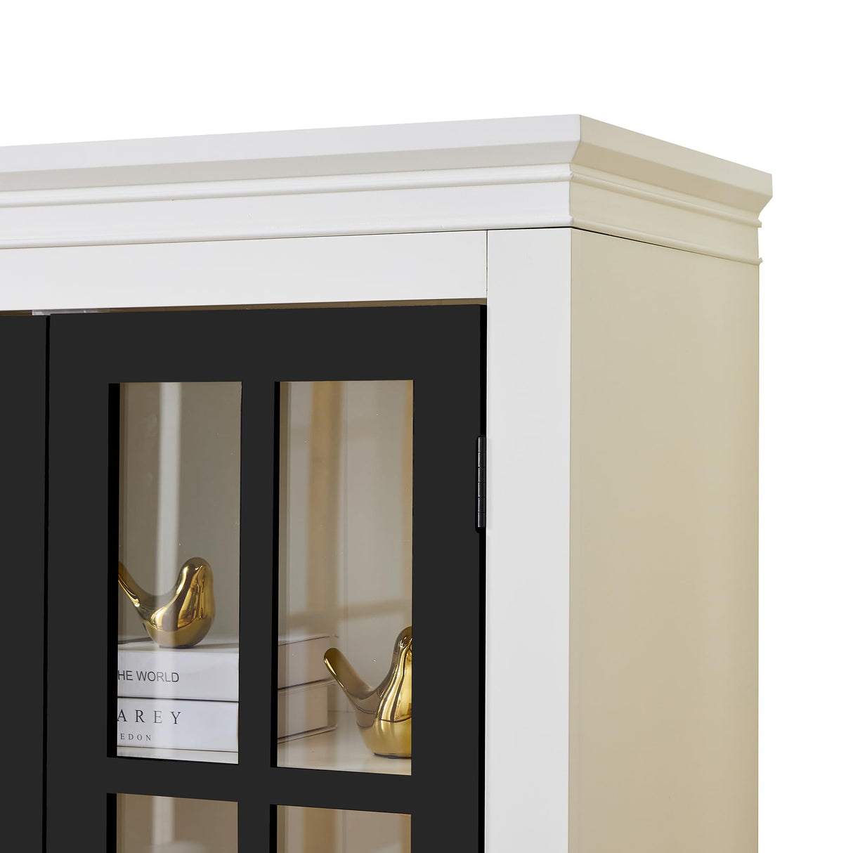 Merax 71.2" Tall Display Cabinet with Glass Doors,Rustic Style China Cabinet,Curio Cabinet for Collectibles Figures Trophies for Hallways Living Room, Kitchen, Home, Studio or Workspace,White & Black Merax