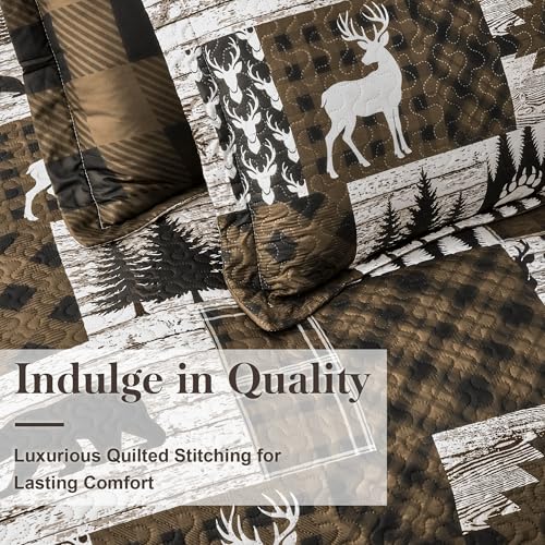 2 Piece Cabin Quilt Sets Twin Size Farmhouse Rustic Reversible Microfiber Soft Lightweight Bedspread Comforter with 1 Sham Patchwork Country Lodge Bedding Quilts Set for All Season, 68''x86'', Brown Tritard