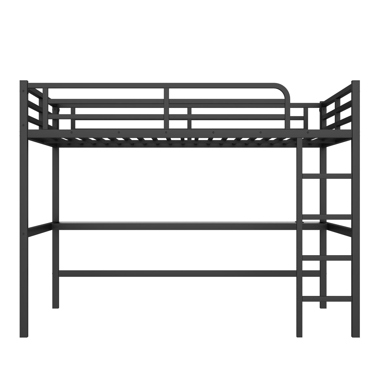 KEIKI Metal Queen Size Loft Bed with Power Outlet and LED Lighted, Space-Saving, Noise Reduced, Black KEIKI