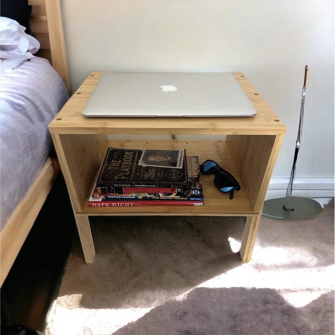 Bamboo Stackable End Table Nightstand - Living Room Small Side Table – Modern Wood Bedside Tables for Bedroom with Open Storage Record-Happy