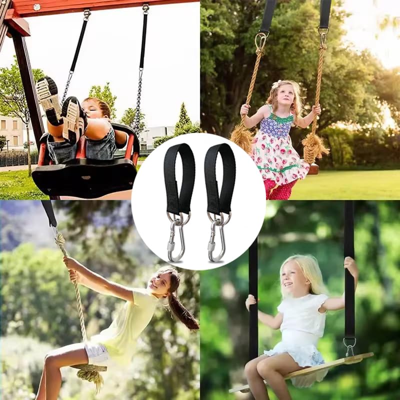 SquEqu 2 Pack Tree Swing Straps Hanging Kit 50cm 400lbs Heavy Duty Belt with Safer Lock Snap Hook Clip Carabiner Connector for Hammock Punching Bag Swings Chair Seat Gym Bar Handle Cable Outdoor SquEqu