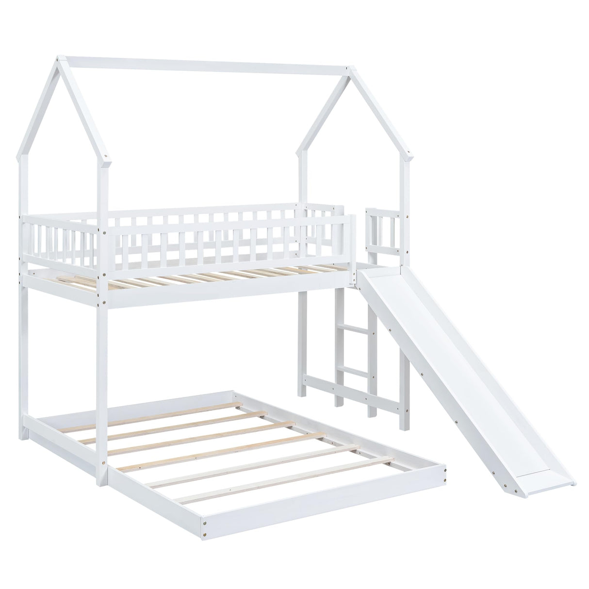 Harper & Bright Designs Twin Over Full House Bunk Bed with Slide and Guardrail, White Harper & Bright Designs