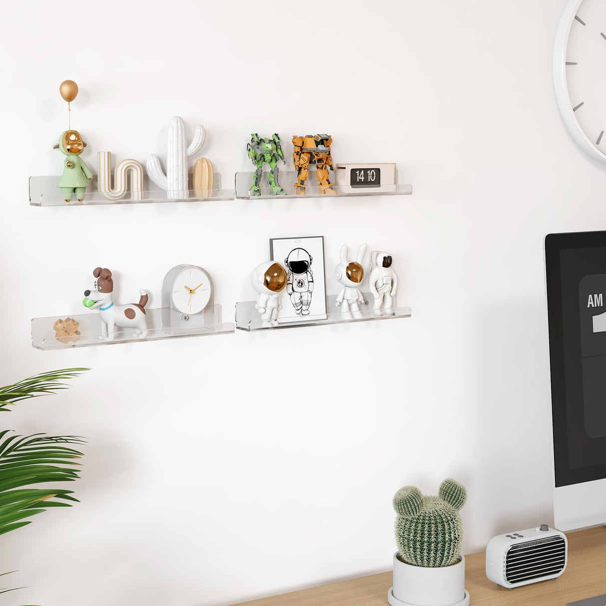 Lifewit Floating Shelves for Vinyl Record, 6 Pack 12" Clear Acrylic Wall Shelf Room Decor for Book/Photo/Picture/Makeup Display in Bedroom, Living Room, Bathroom Storage and Organization Lifewit