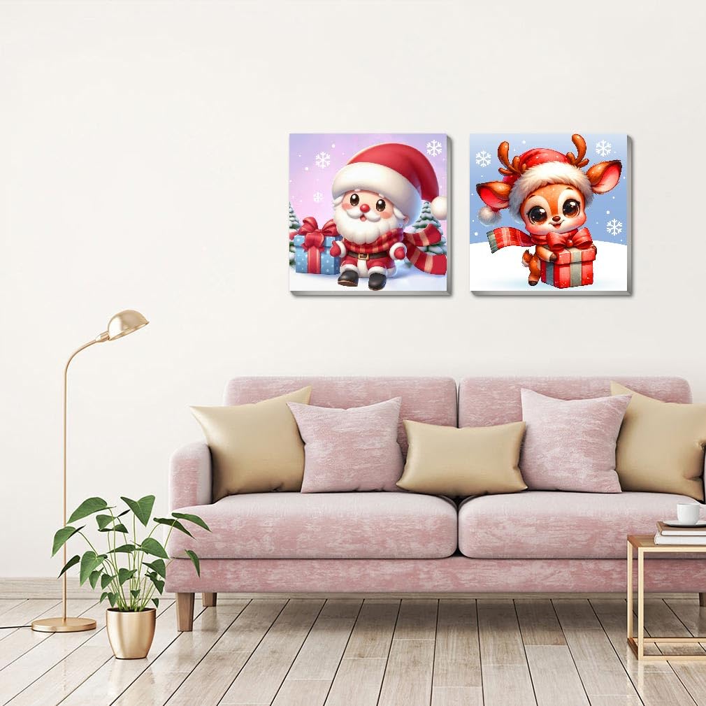 2 Pack Christmas Paint by Numbers for Kids with framed, DIY Cute Cartoon Christmas Kids Paint by Number Kits on Canvas, Arcrylic Easy Paint by Number for Kid and Adults Home Wall Decor 7.8x7.8Inch Amzdiyfun