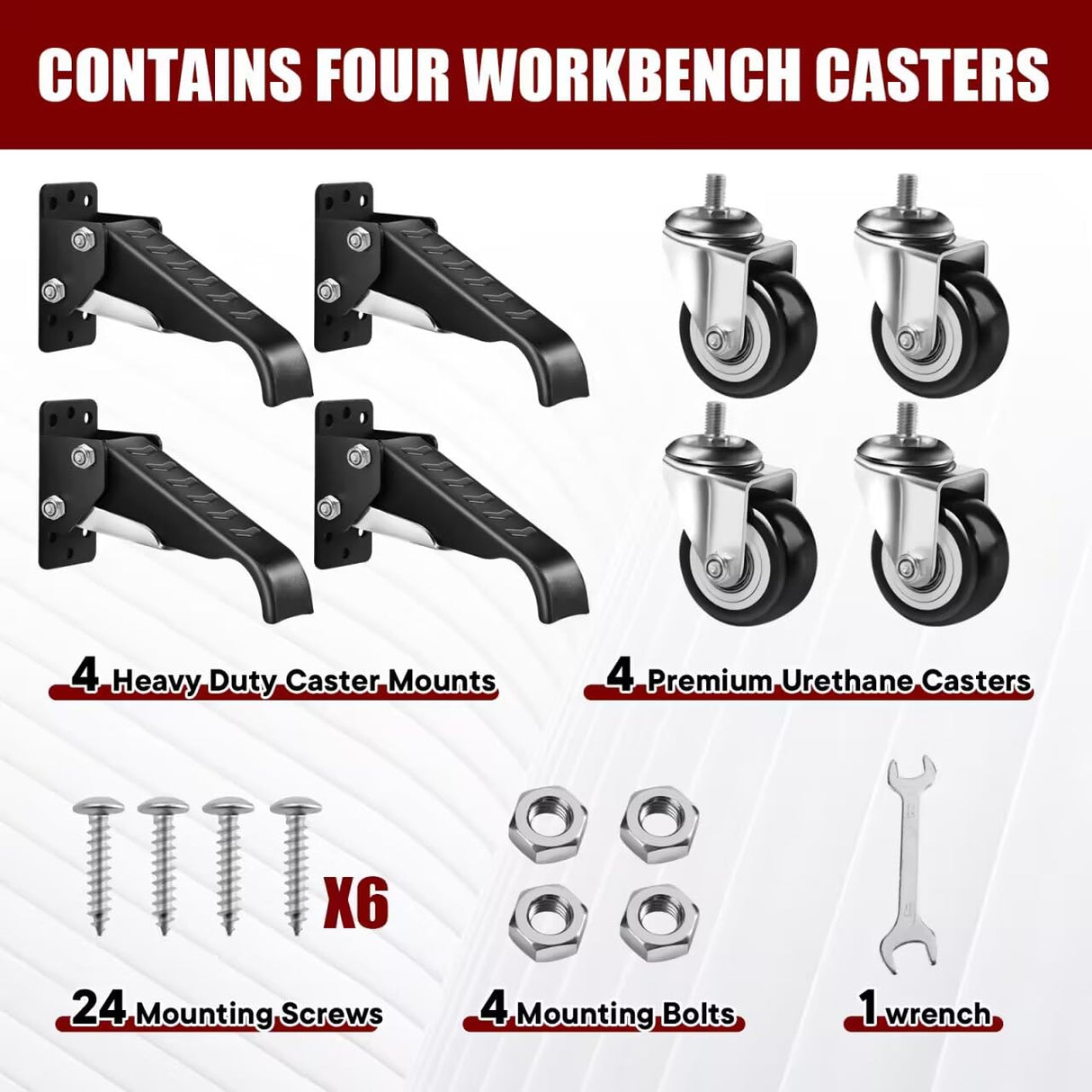 SPACECARE Workbench Casters Heavy Duty Retractable Casters Kit, Capacity 800Lbs Set of 4 Stepdown Casters Adjustable Polyurethane Durable Steel Construction SPACECARE